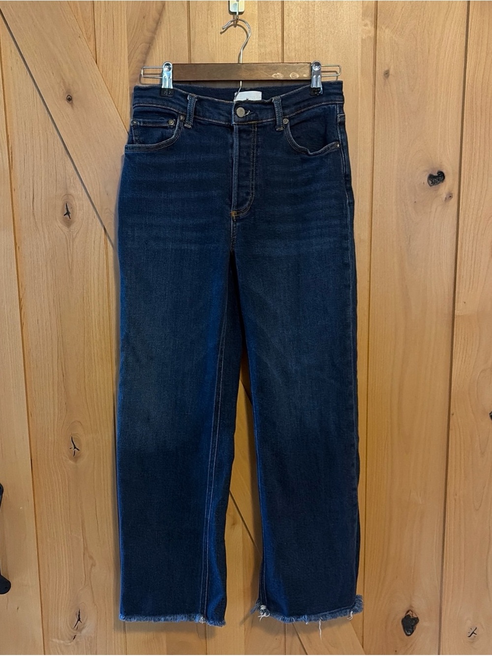 Boyish Free People The Mikey High Wide Leg Jeans 27 Raw Hem Button Fly